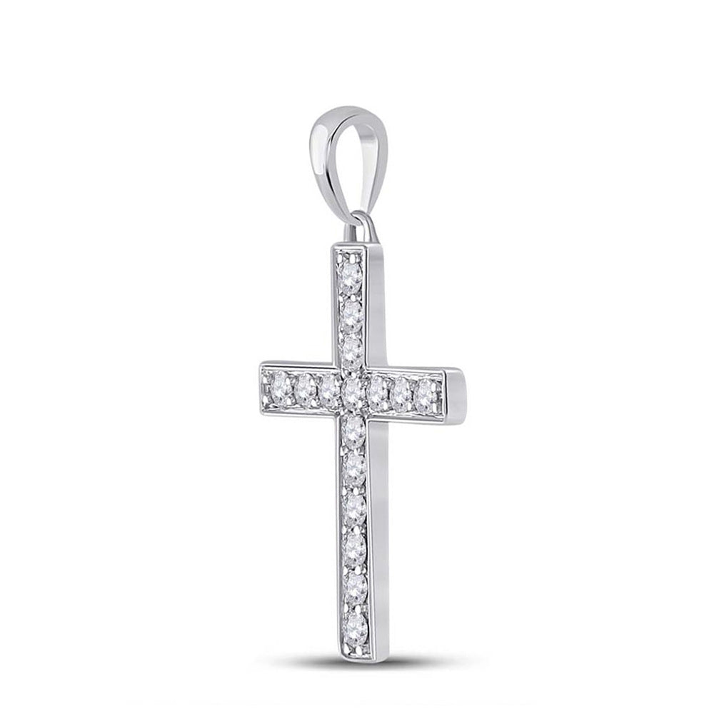 10kt White Gold Womens Round Diamond Cross Pendant 1/3 Cttw