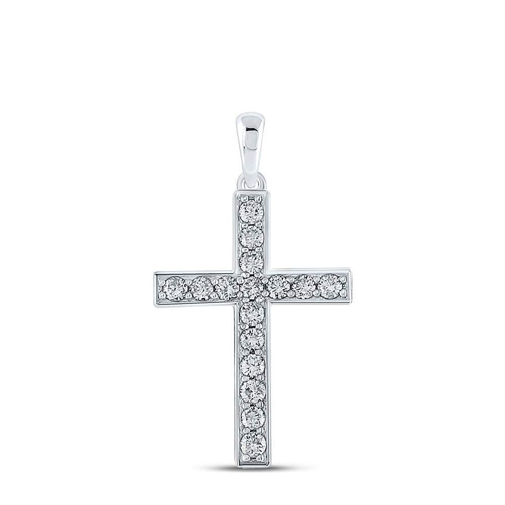 10kt White Gold Womens Round Diamond Cross Pendant 1/3 Cttw