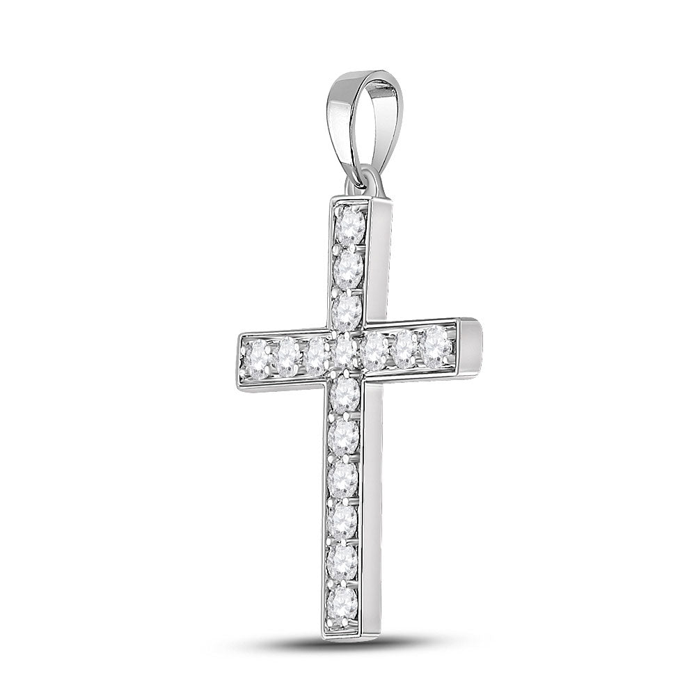 10kt White Gold Womens Round Diamond Cross Pendant 1/2 Cttw