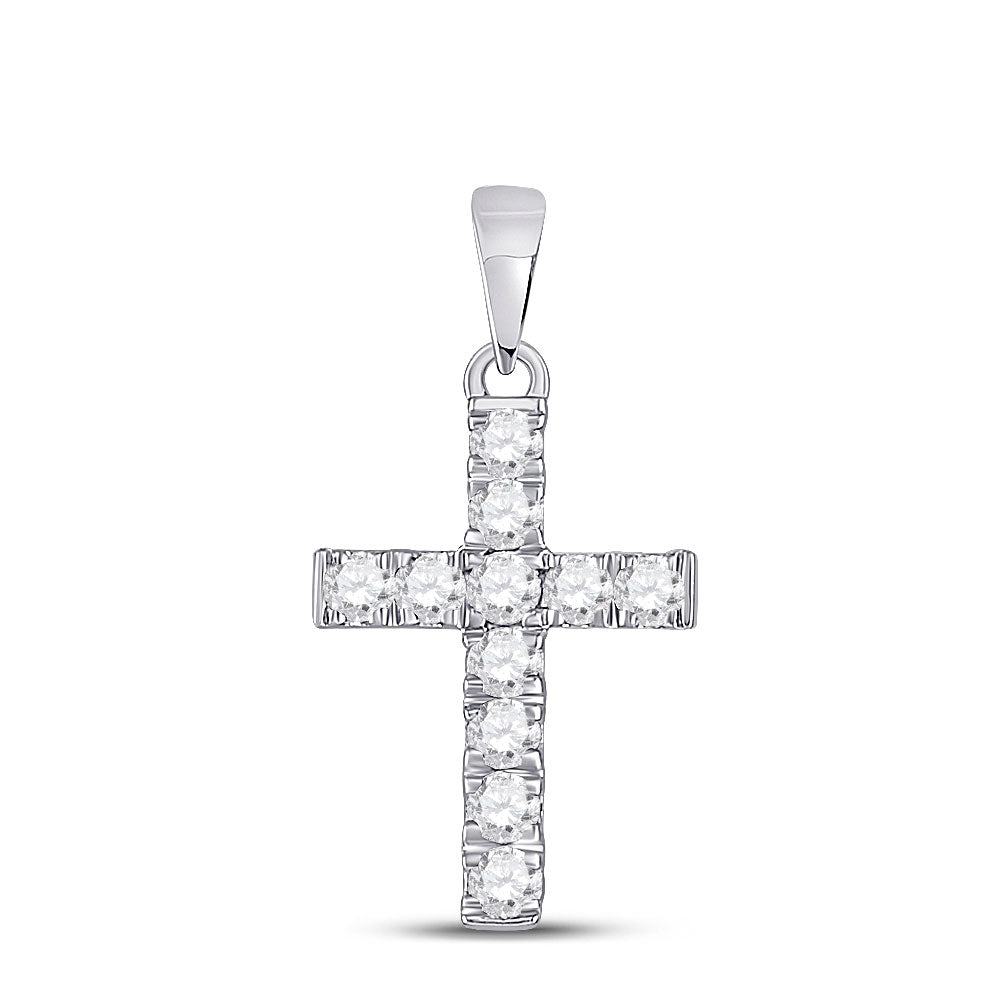 10kt White Gold Womens Round Diamond Cross Pendant 1/4 Cttw