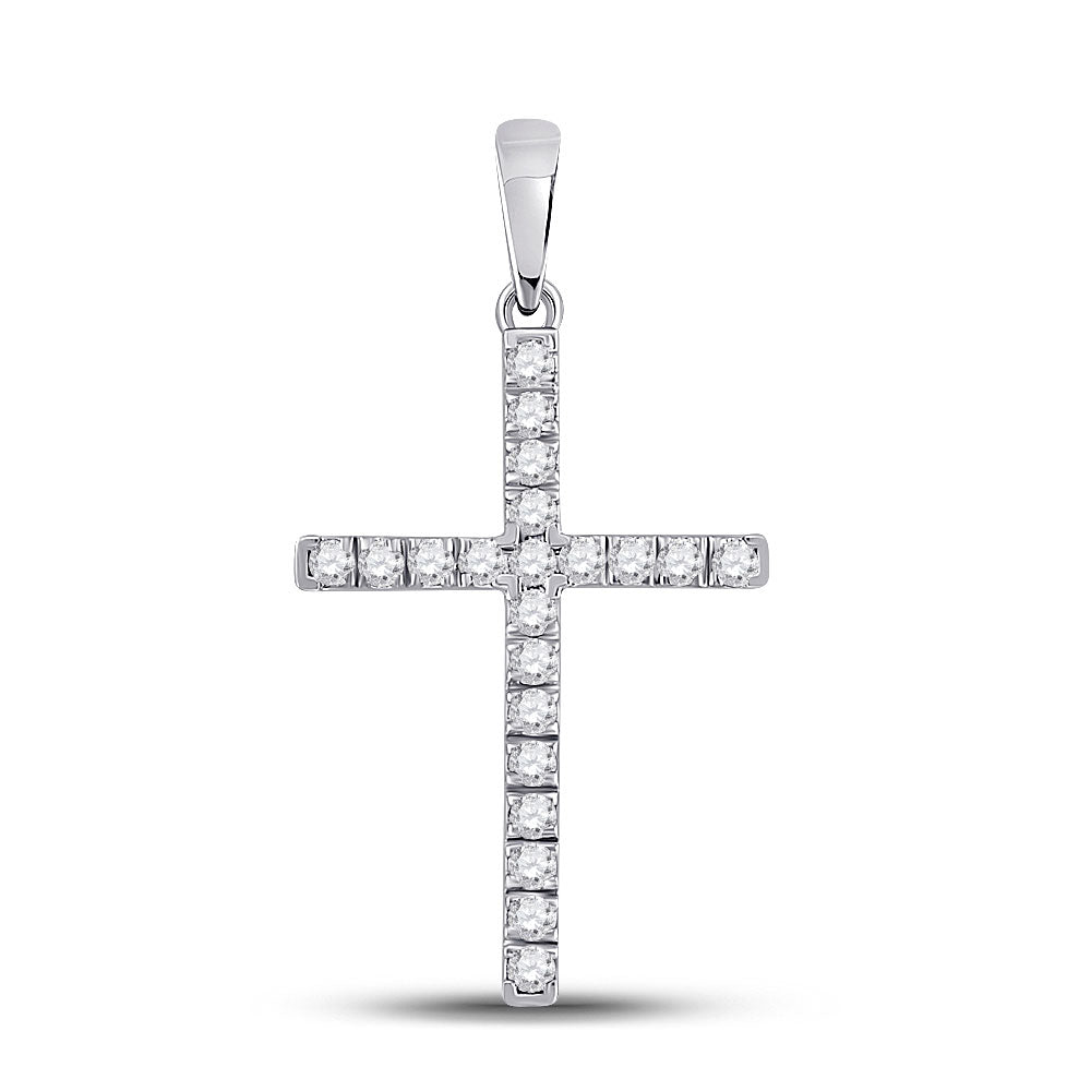 10kt White Gold Womens Round Diamond Cross Pendant 1/5 Cttw