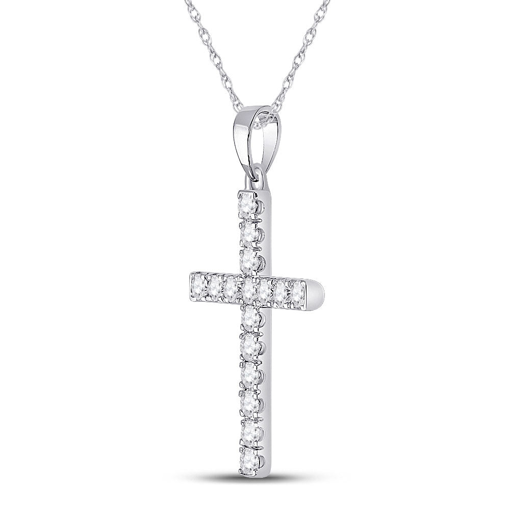 10kt White Gold Womens Round Diamond Cross Pendant 1/2 Cttw