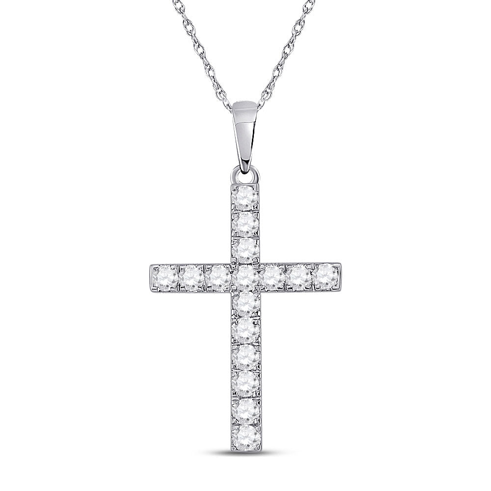 10kt White Gold Womens Round Diamond Cross Pendant 1/2 Cttw