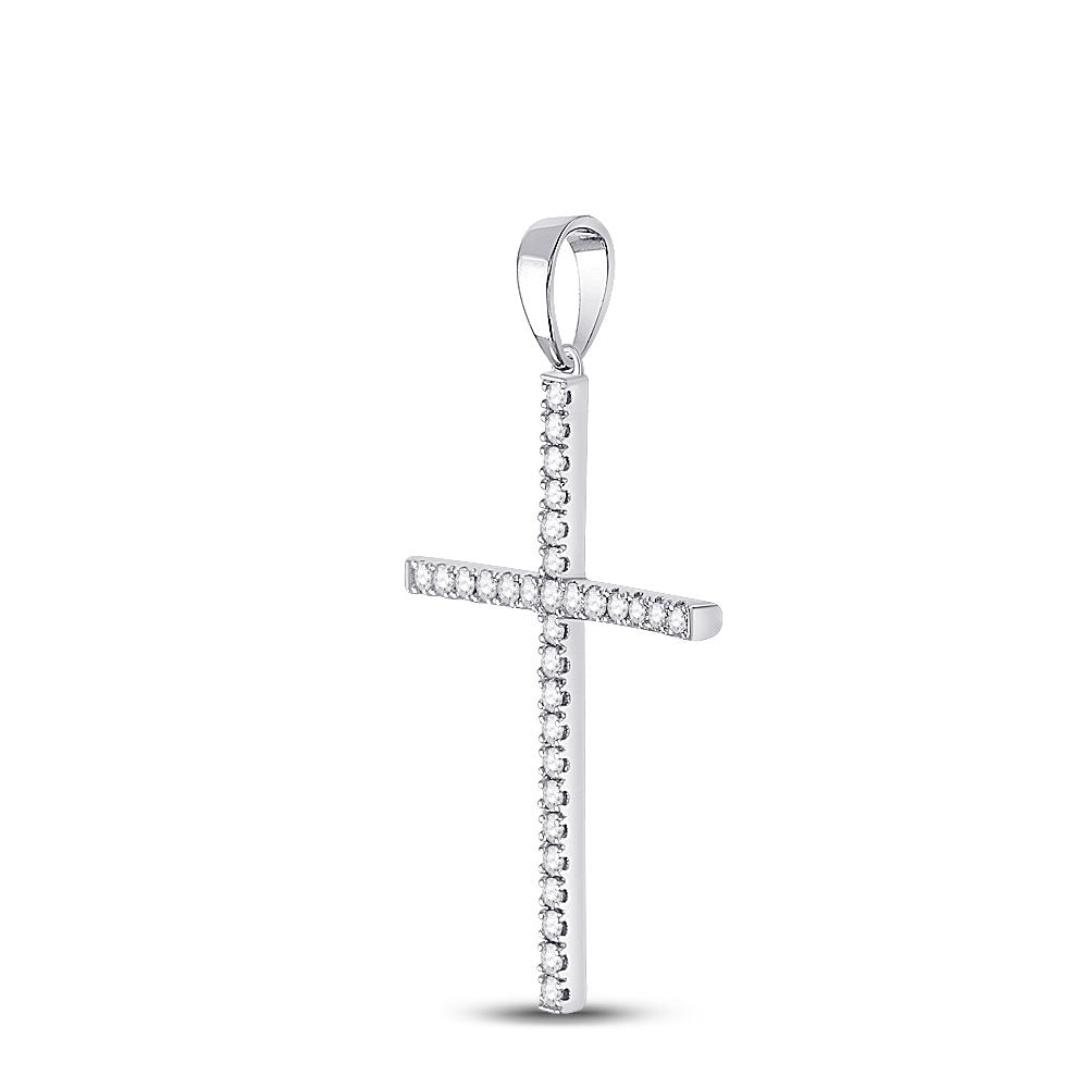 10kt White Gold Womens Round Diamond Cross Pendant 1/4 Cttw