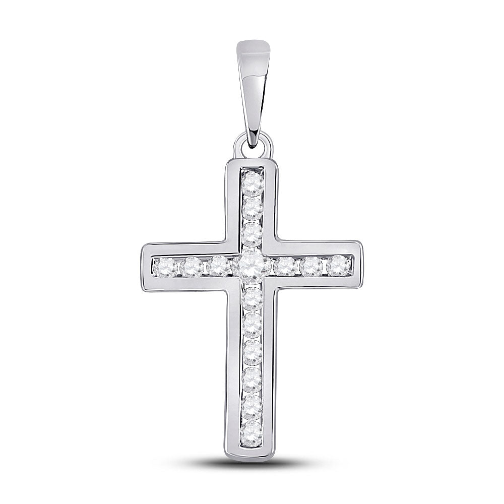 10kt White Gold Womens Round Diamond Cross Pendant 1/10 Cttw