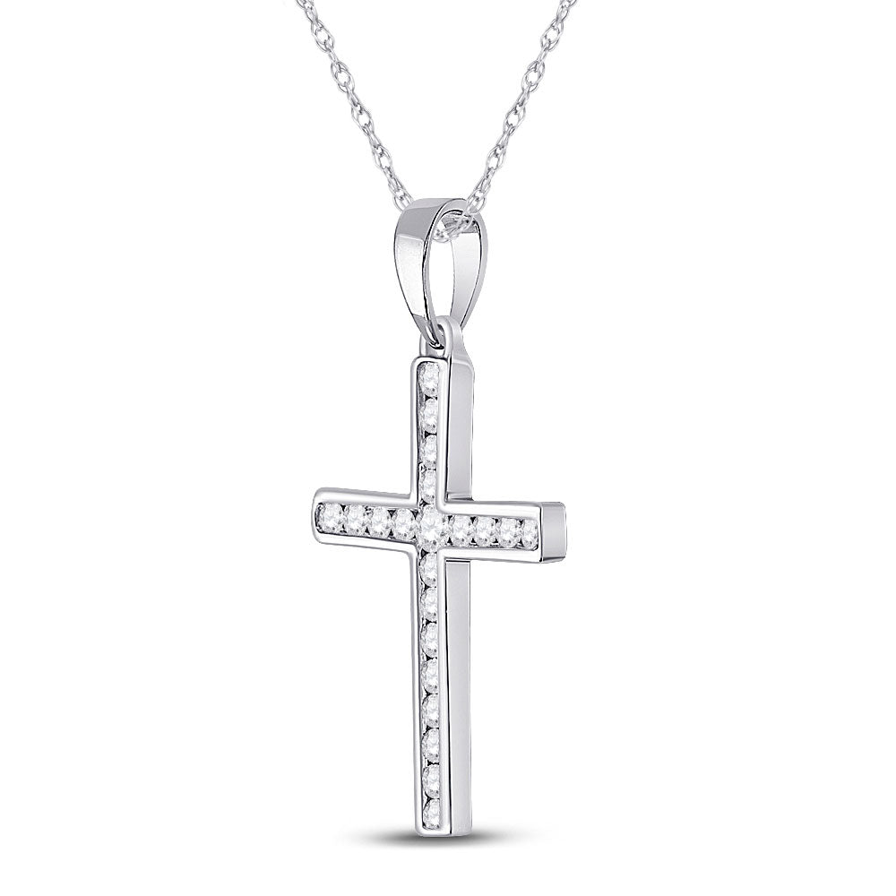 10kt White Gold Womens Round Diamond Cross Pendant 1/5 Cttw