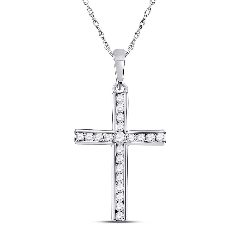 10kt White Gold Womens Round Diamond Cross Pendant 1/5 Cttw