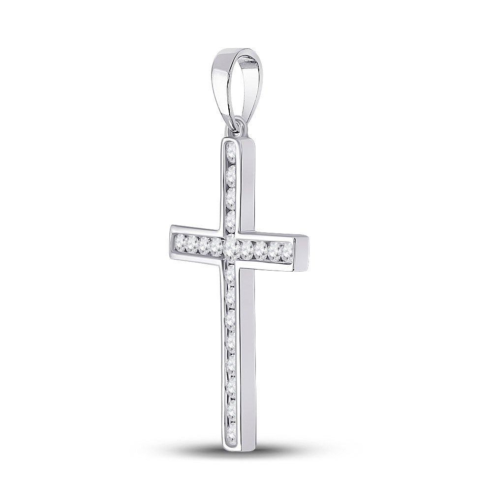 14kt White Gold Womens Round Diamond Cross Pendant 1/2 Cttw