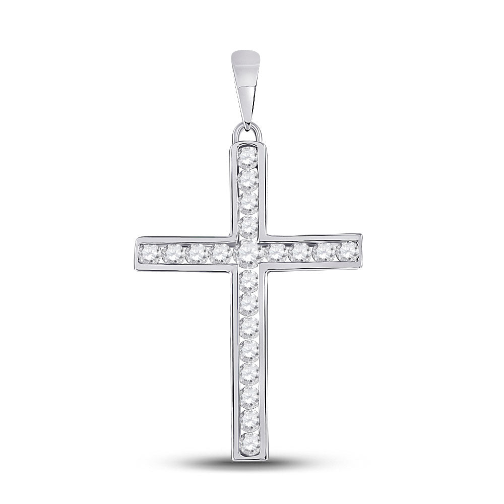 14kt White Gold Womens Round Diamond Cross Pendant 1/2 Cttw