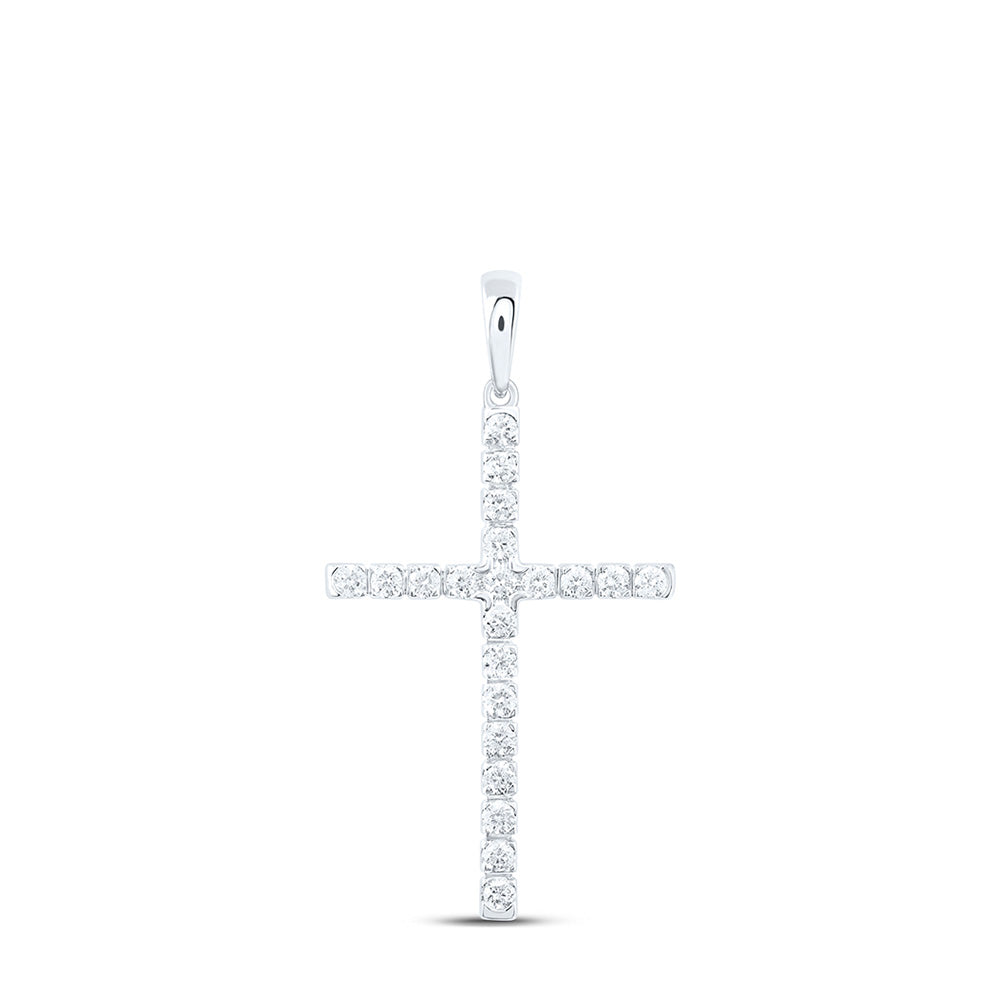 10kt White Gold Womens Round Diamond Cross Pendant 1/3 Cttw