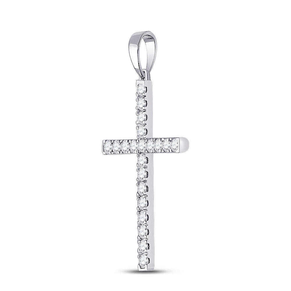 14kt White Gold Womens Round Diamond Cross Pendant 1/2 Cttw