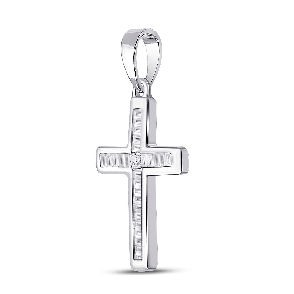 10kt White Gold Womens Princess Diamond Cross Pendant 1/10 Cttw