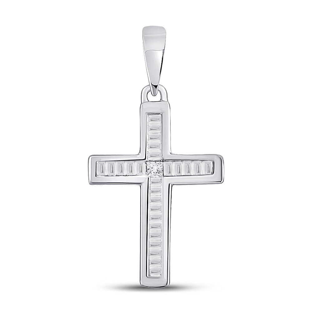 10kt White Gold Womens Princess Diamond Cross Pendant 1/10 Cttw