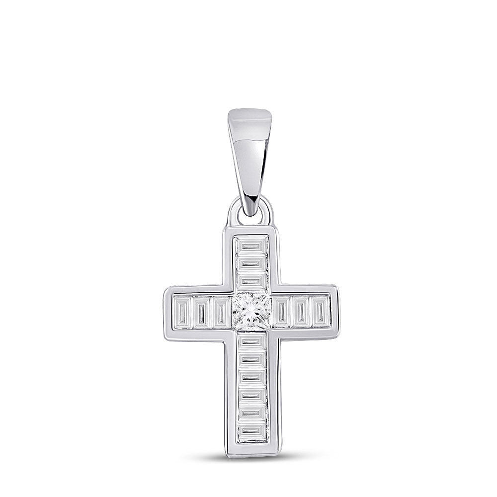 10kt White Gold Womens Princess Diamond Cross Pendant 1/3 Cttw