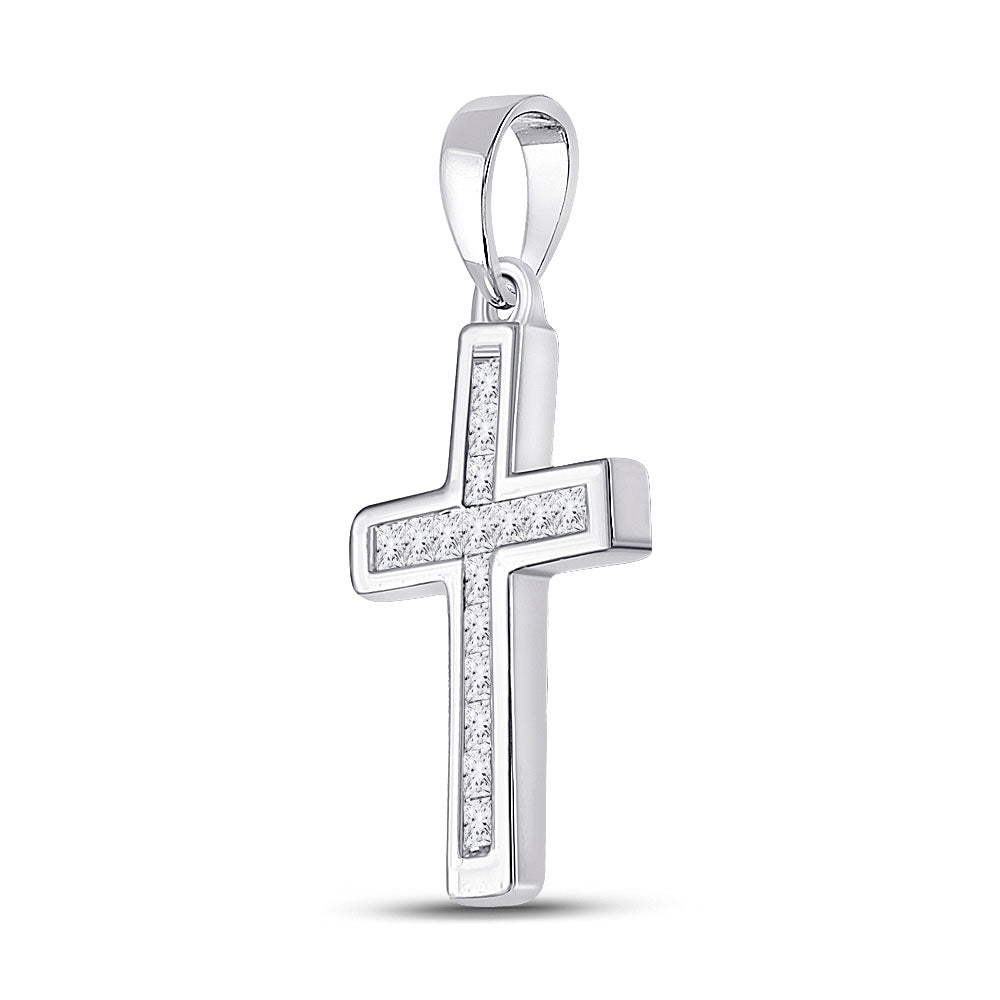 10kt White Gold Womens Princess Diamond Cross Pendant 1/6 Cttw