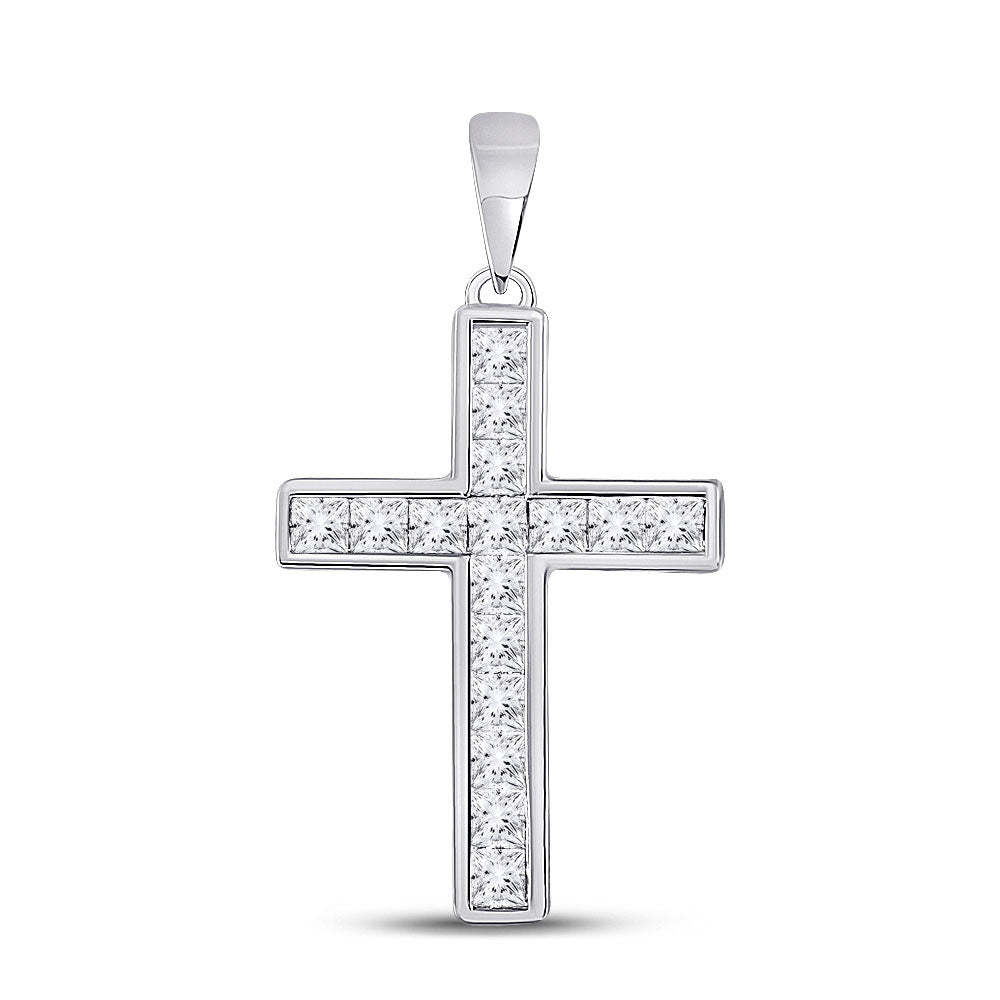 14kt White Gold Womens Princess Diamond Cross Pendant 5/8 Cttw