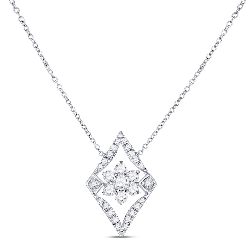 14kt White Gold Womens Round Diamond Geometric Cluster Necklace 1/3 Cttw