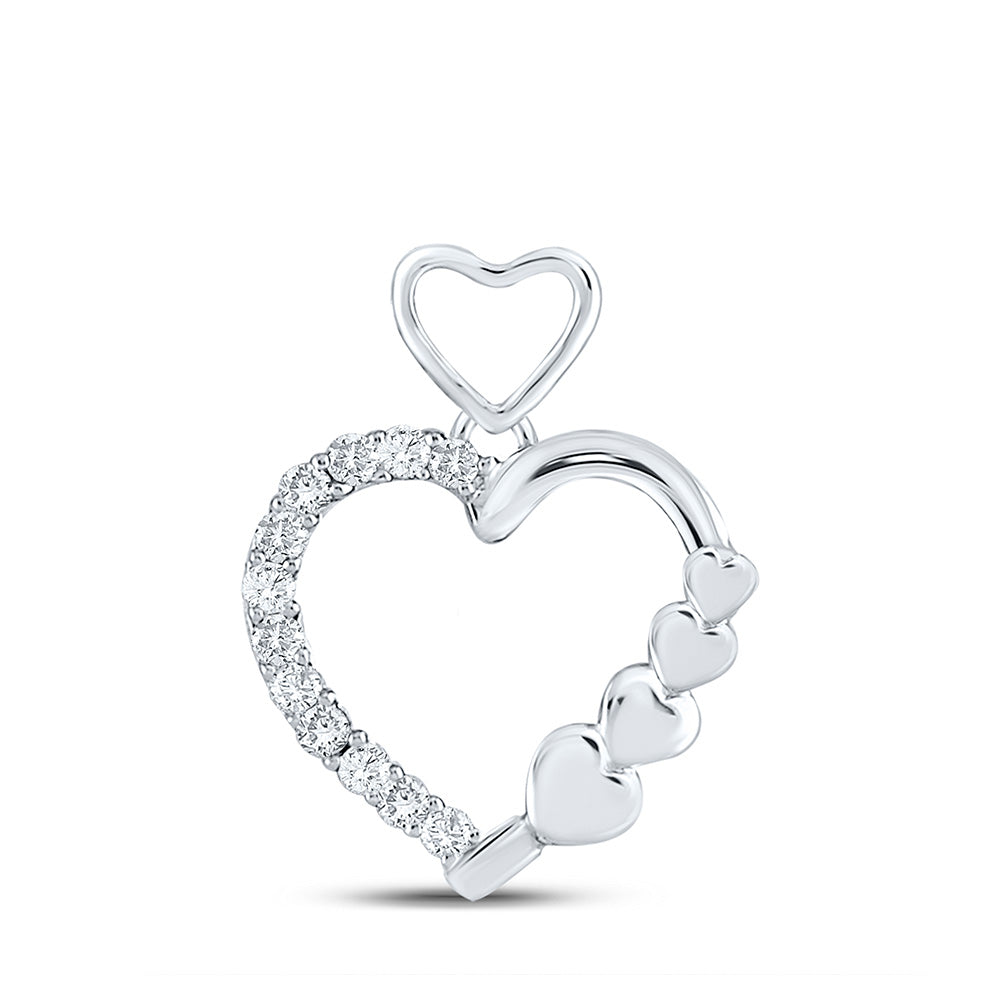 10kt White Gold Womens Round Diamond Heart Pendant 1/12 Cttw