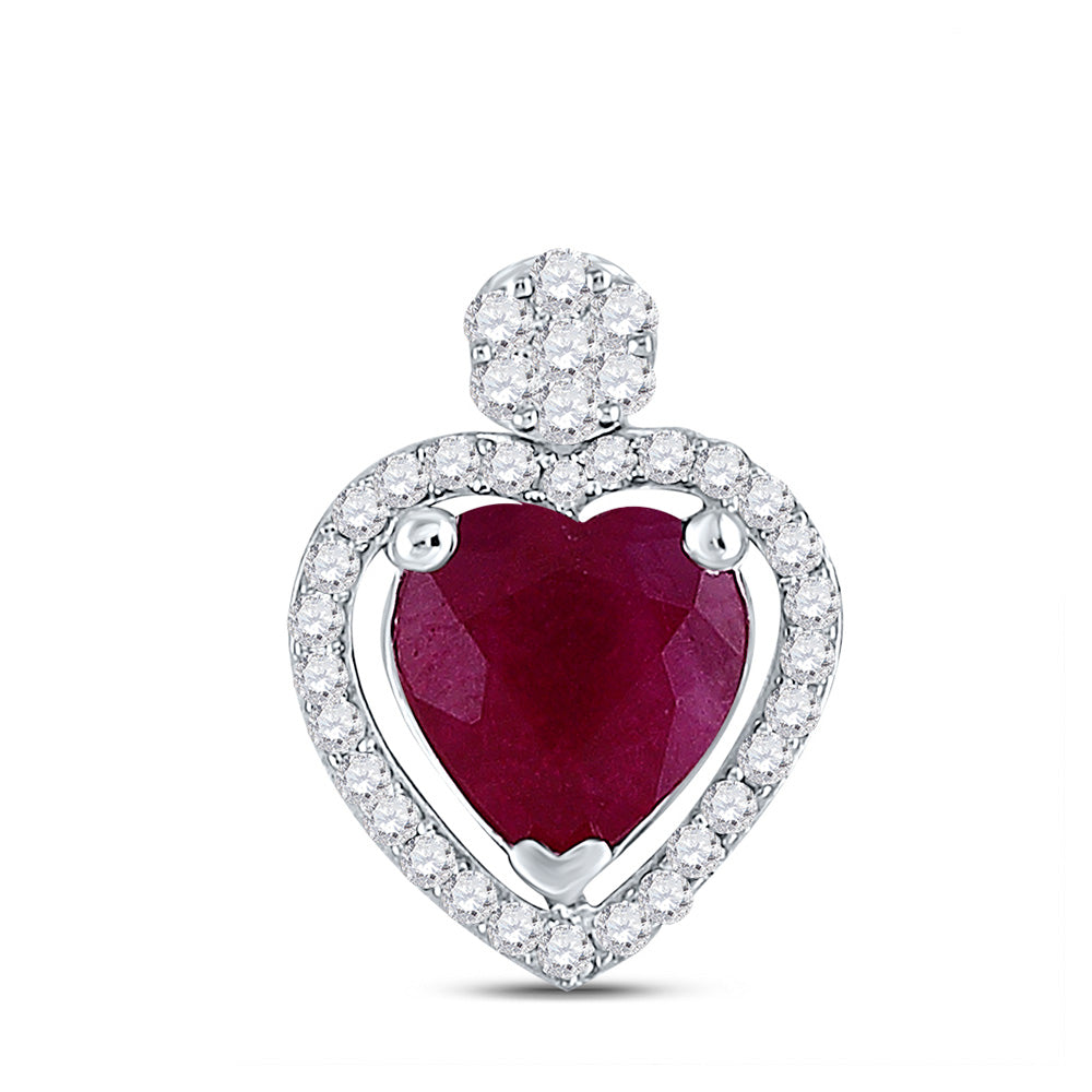 10kt White Gold Womens Heart Ruby Diamond Fashion Pendant 1-1/2 Cttw