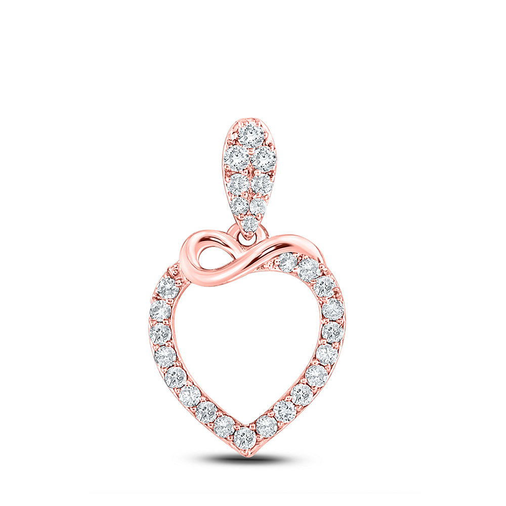 10kt Rose Gold Womens Round Diamond Outline Heart Pendant 1/3 Cttw