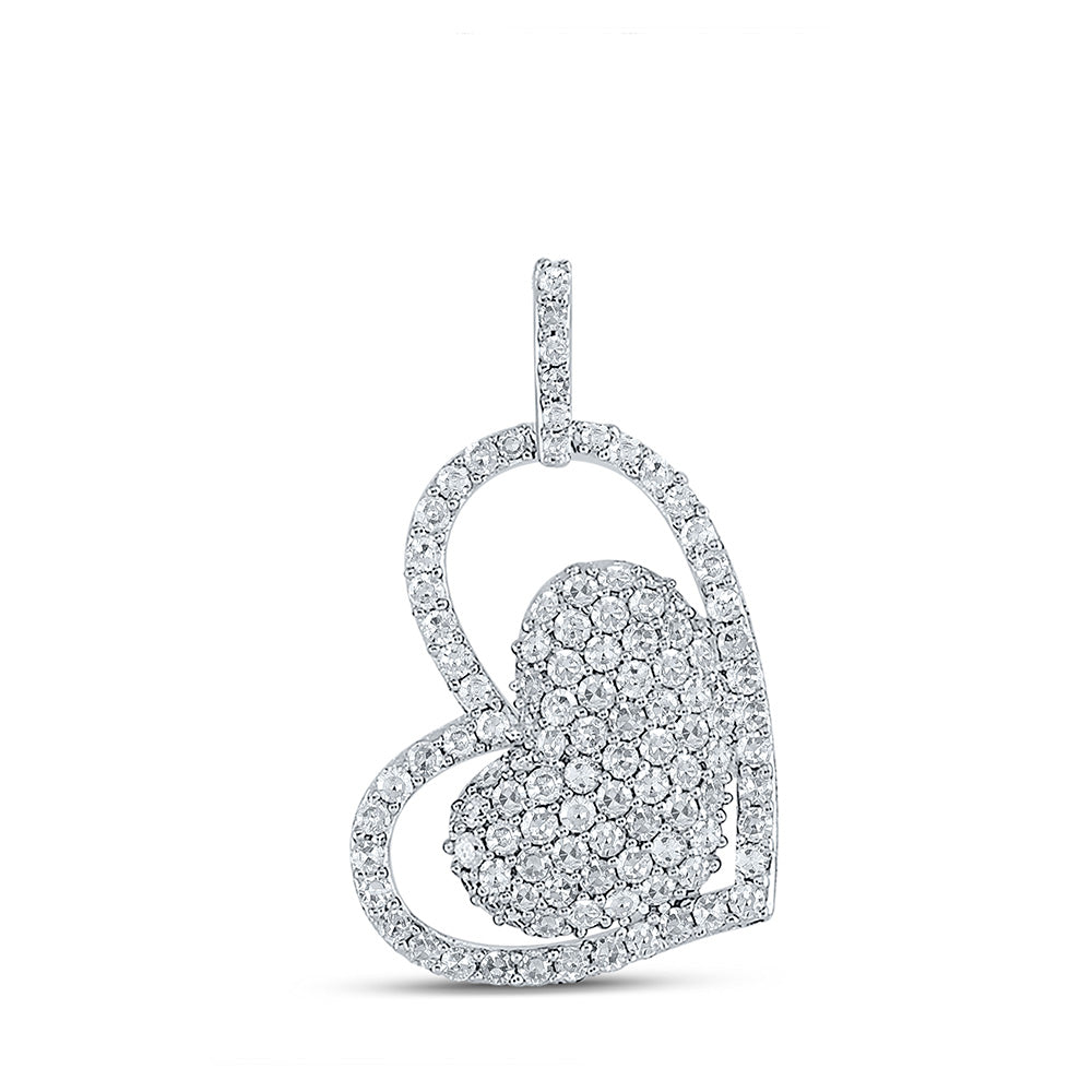 14kt White Gold Womens Round Diamond Fashion Heart Pendant 5/8 Cttw