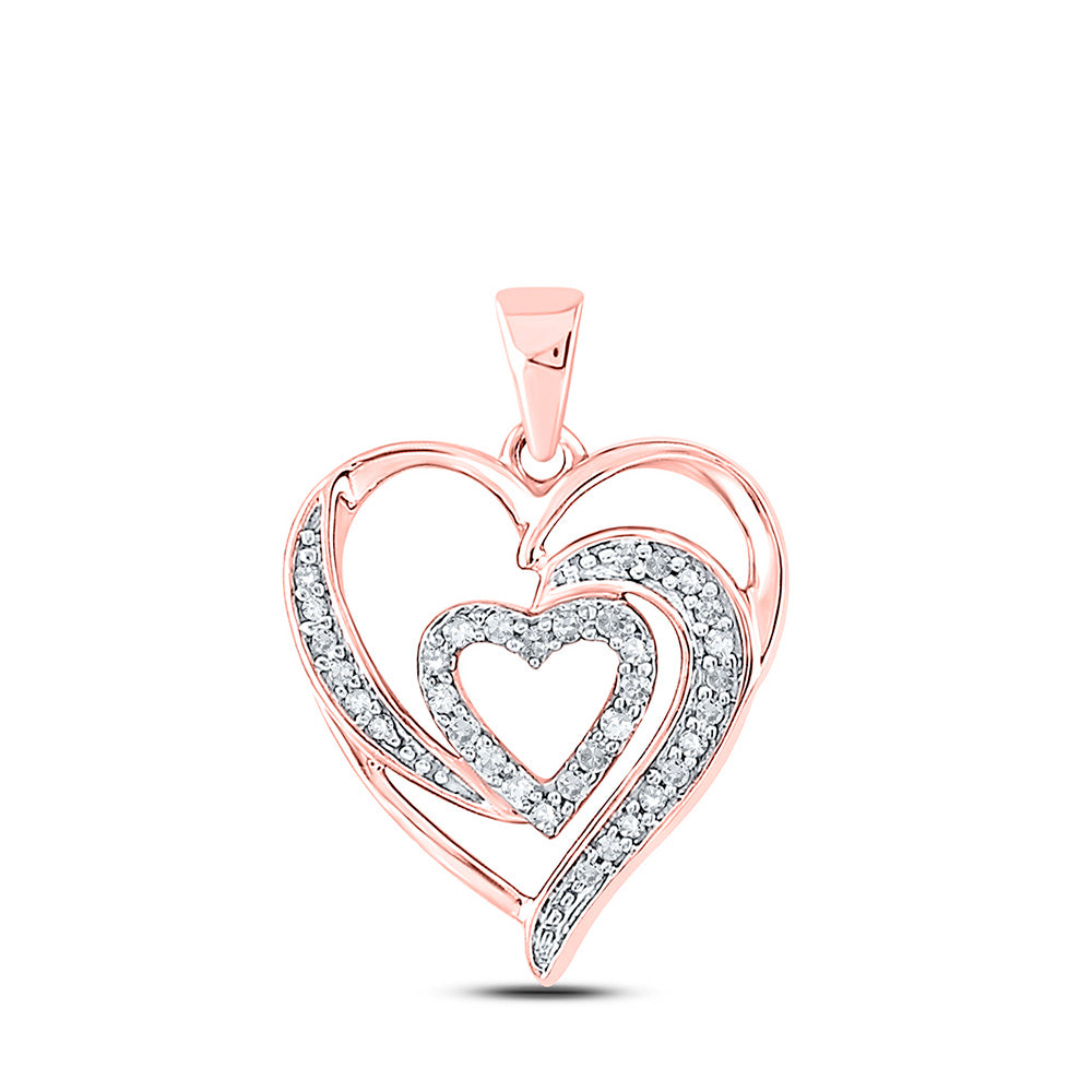 10kt Rose Gold Womens Round Diamond Heart Pendant 1/6 Cttw