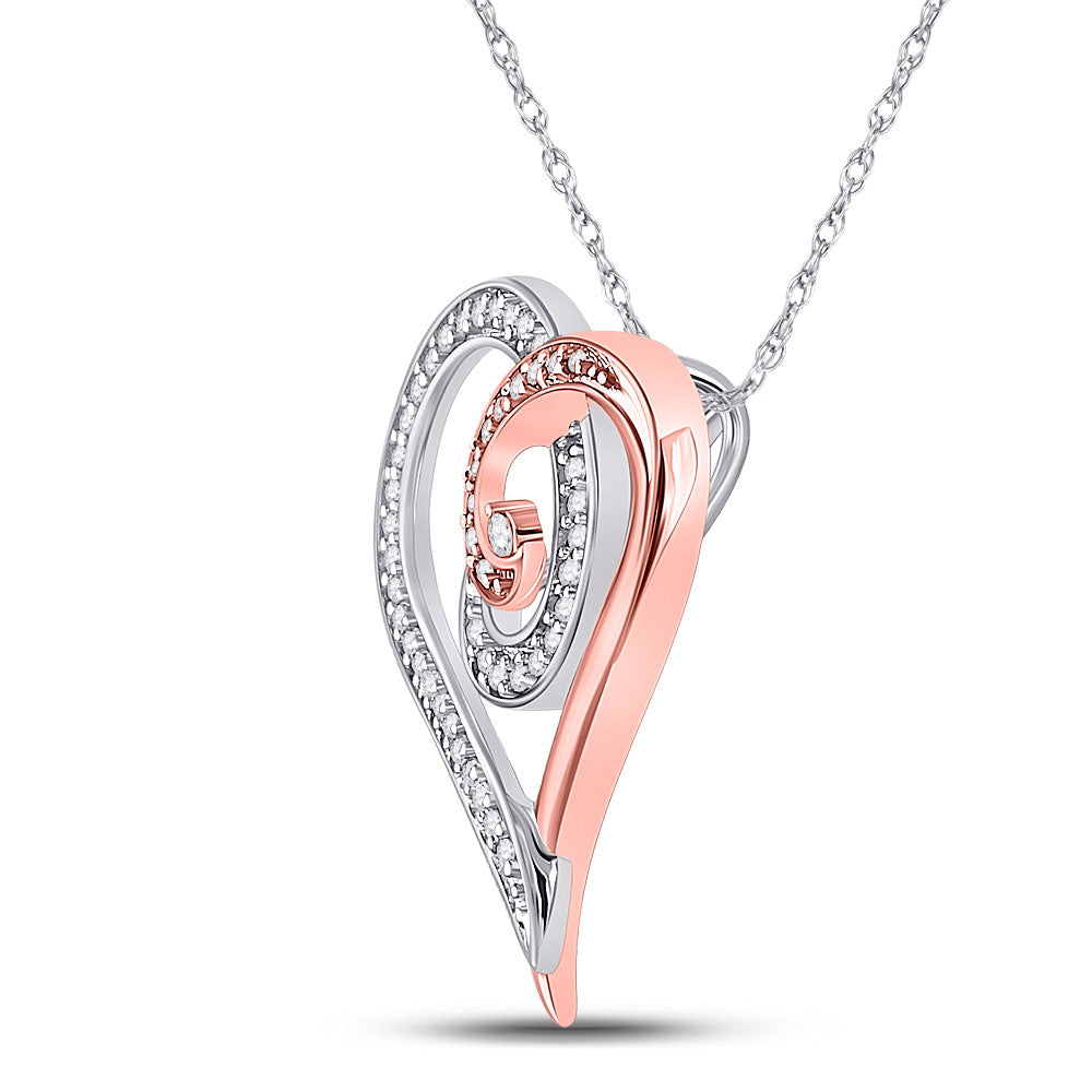 10kt Rose Gold Womens Round Diamond Curl Heart Pendant 1/6 Cttw