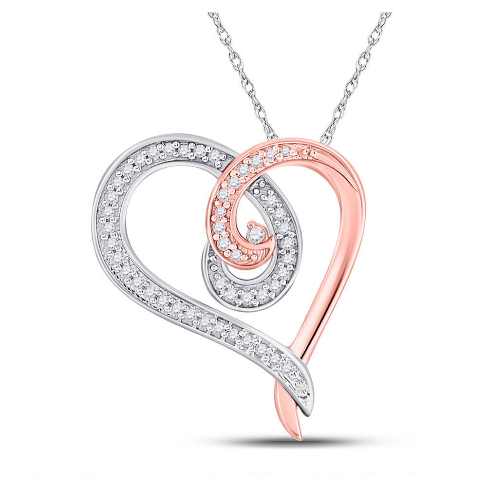 10kt Rose Gold Womens Round Diamond Curl Heart Pendant 1/6 Cttw