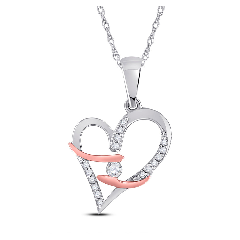 10kt White Gold Womens Round Diamond Fashion Heart Pendant 1/8 Cttw