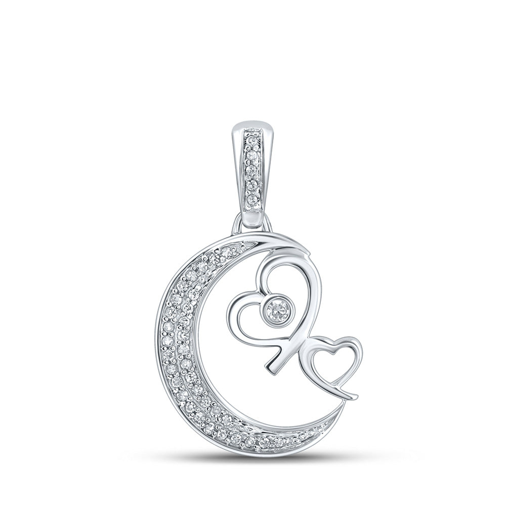 10kt White Gold Womens Round Diamond Crescent Moon Heart Pendant 1/10 Cttw