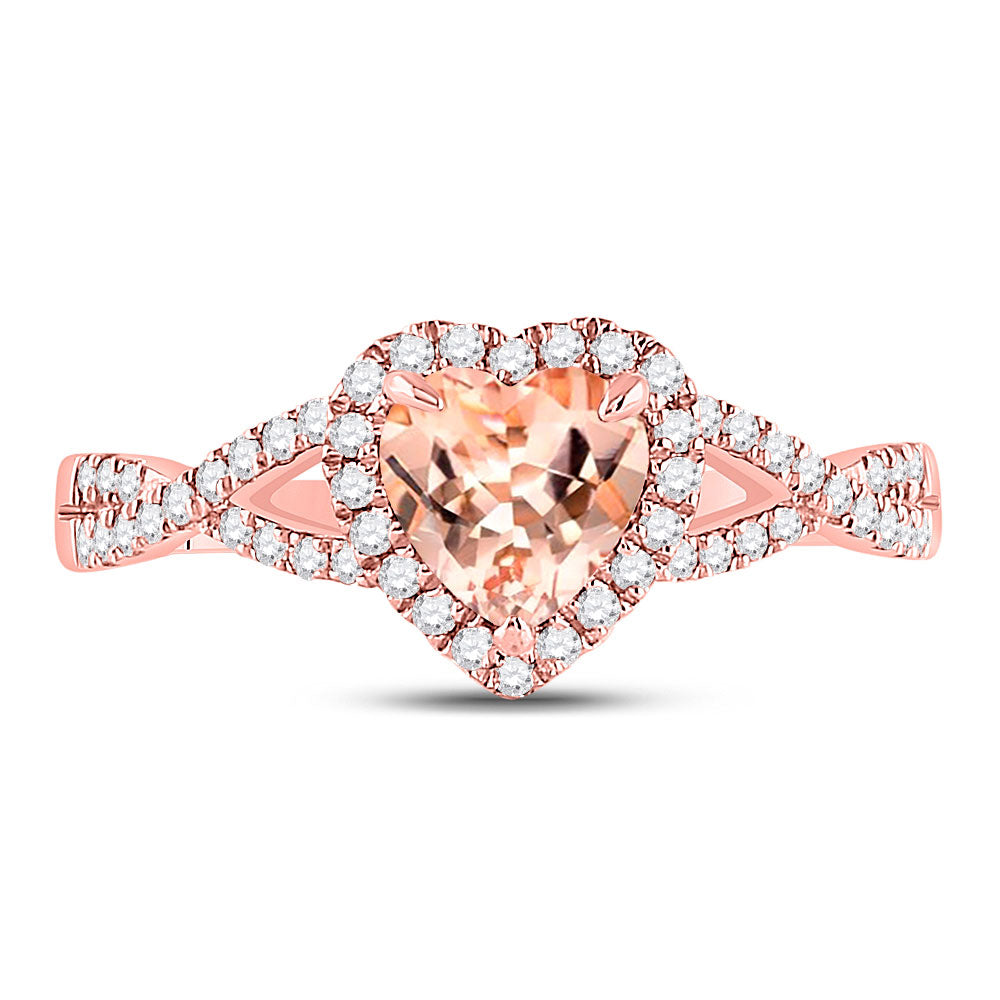 10kt Rose Gold Womens Heart Morganite Diamond Fashion Ring 1-1/4 Cttw