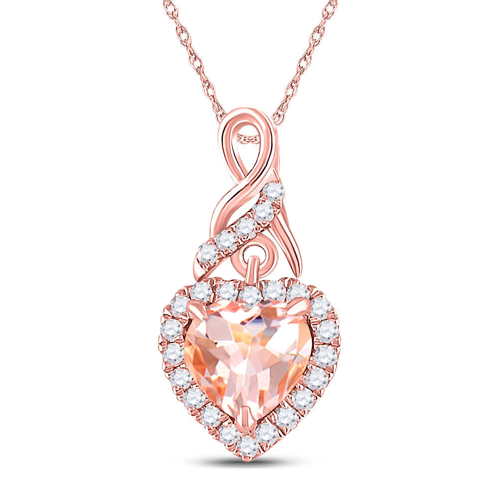 10kt Rose Gold Womens Heart Morganite Diamond Fashion Pendant 1 Cttw