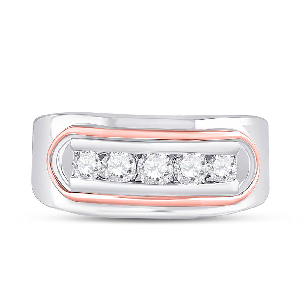 14kt Two-tone Gold Mens Round Diamond Faceted Single Row Band Ring 3/4 Cttw