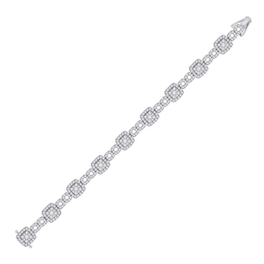 14kt White Gold Womens Round Diamond Square Link Bracelet 5-3/4 Cttw