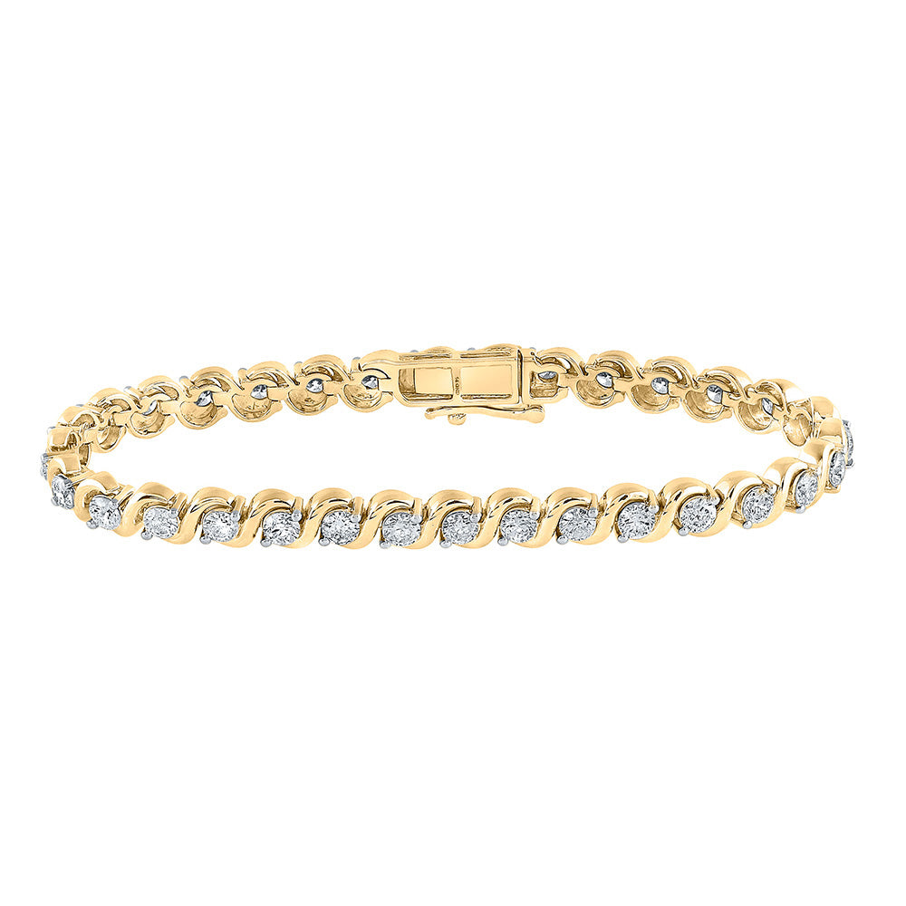 14kt Two-tone Gold Womens Round Diamond Tennis Bracelet 4 Cttw