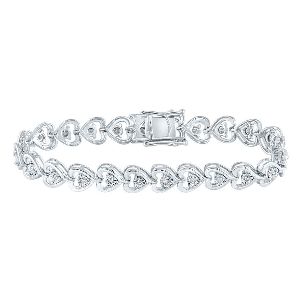 Sterling Silver Womens Round Diamond Heart Tennis Bracelet 1/2 Cttw