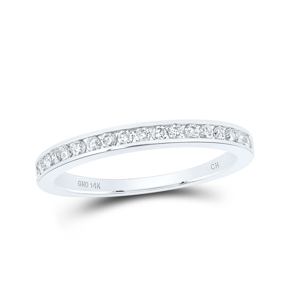 14kt White Gold Womens Round Diamond Wedding Single Row Band 1/4 Cttw