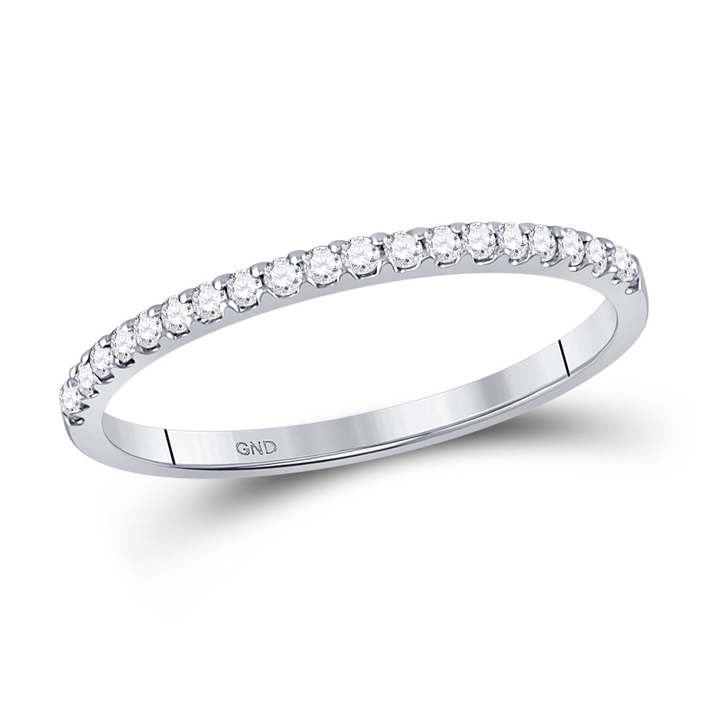 14kt White Gold Womens Round Diamond Wedding Single Row Band 1/6 Cttw