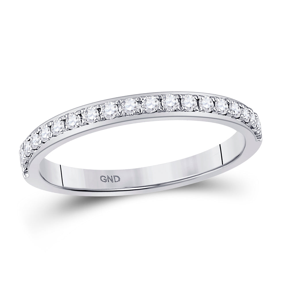 14kt White Gold Womens Round Diamond Wedding Single Row Band 1/4 Cttw