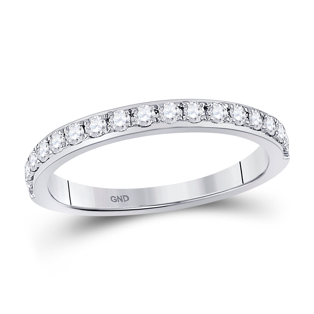 14kt White Gold Womens Round Diamond Wedding Single Row Band 1/3 Cttw