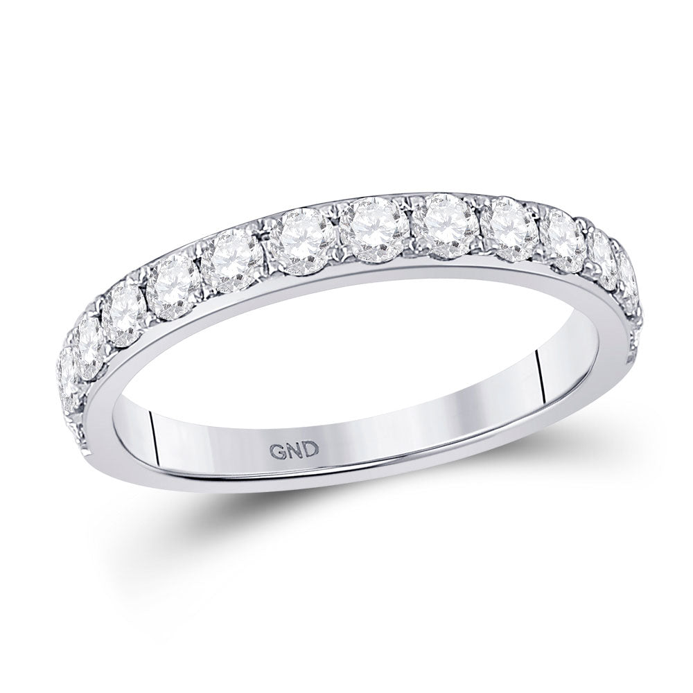 14kt White Gold Womens Round Diamond Wedding Single Row Band 3/4 Cttw