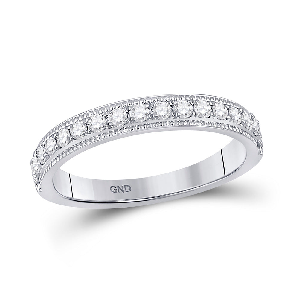 14kt White Gold Womens Round Diamond Wedding Single Row Band 1/3 Cttw