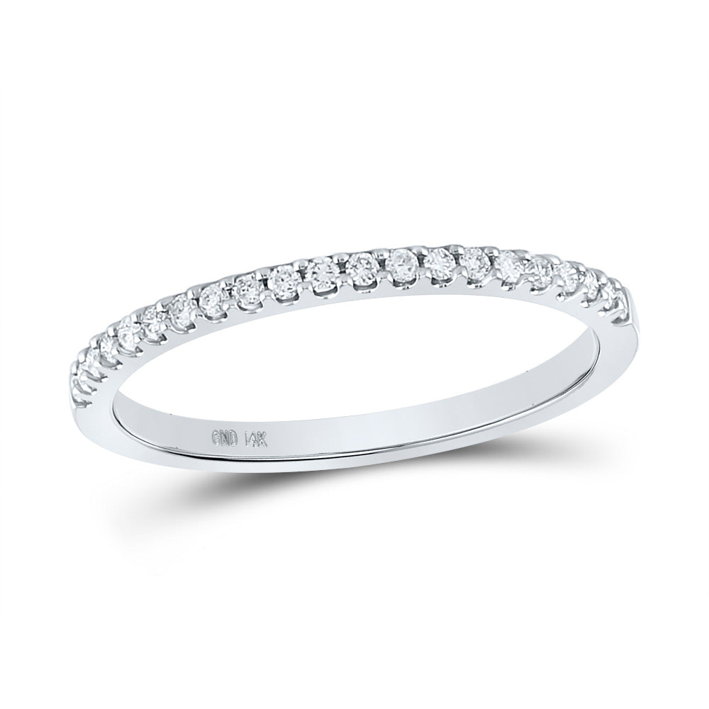 14kt White Gold Womens Round Diamond Wedding Single Row Band 1/6 Cttw