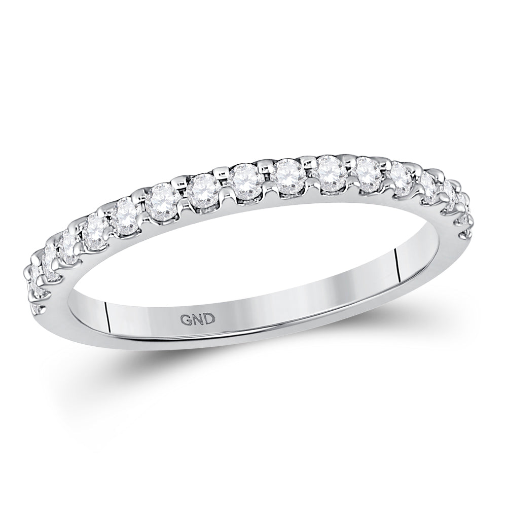 14kt White Gold Womens Round Diamond Wedding Single Row Band 1/3 Cttw