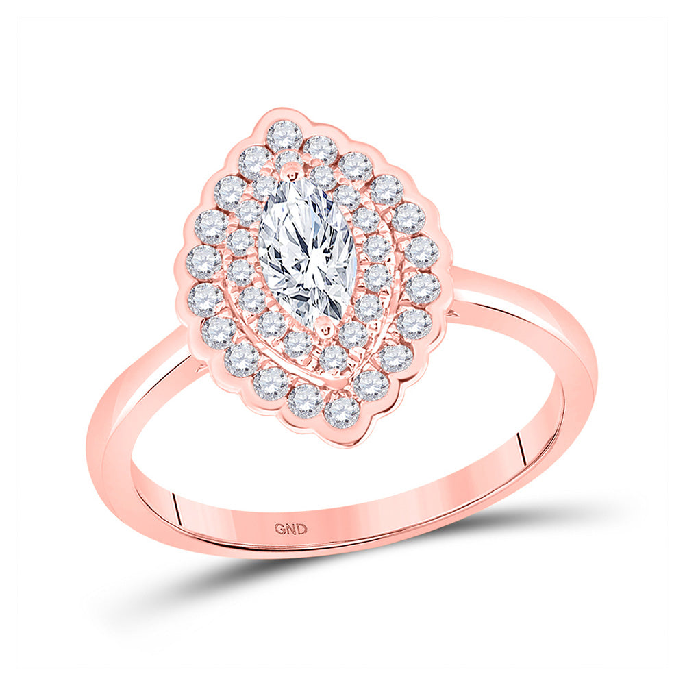 14kt Rose Gold Marquise Diamond Halo Bridal Wedding Engagement Ring 3/4 Cttw