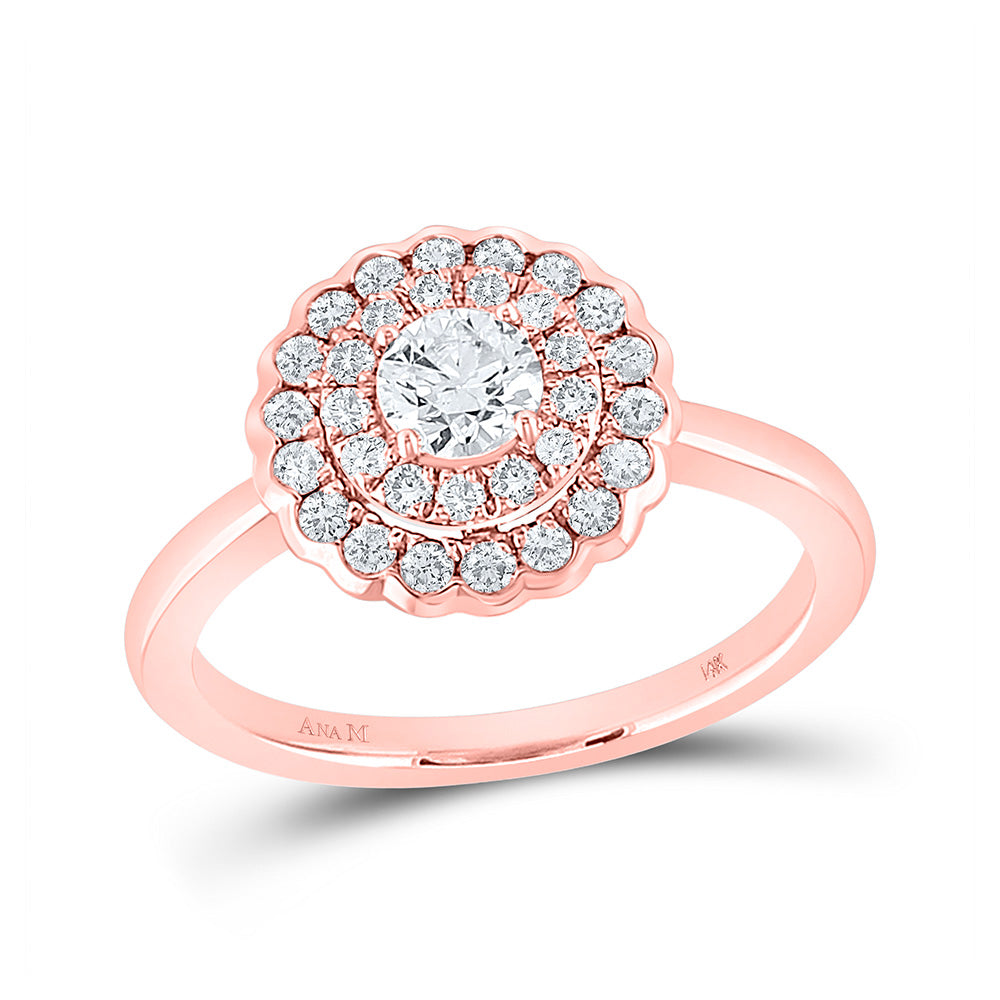 14kt Rose Gold Round Diamond Double Halo Bridal Wedding Engagement Ring 3/4 Cttw