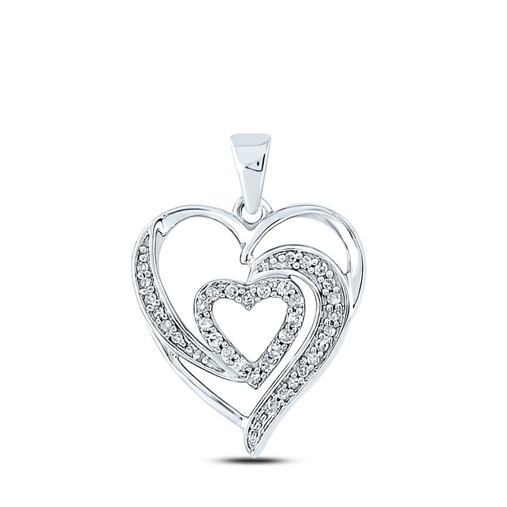 10kt White Gold Womens Round Diamond Heart Pendant 1/6 Cttw