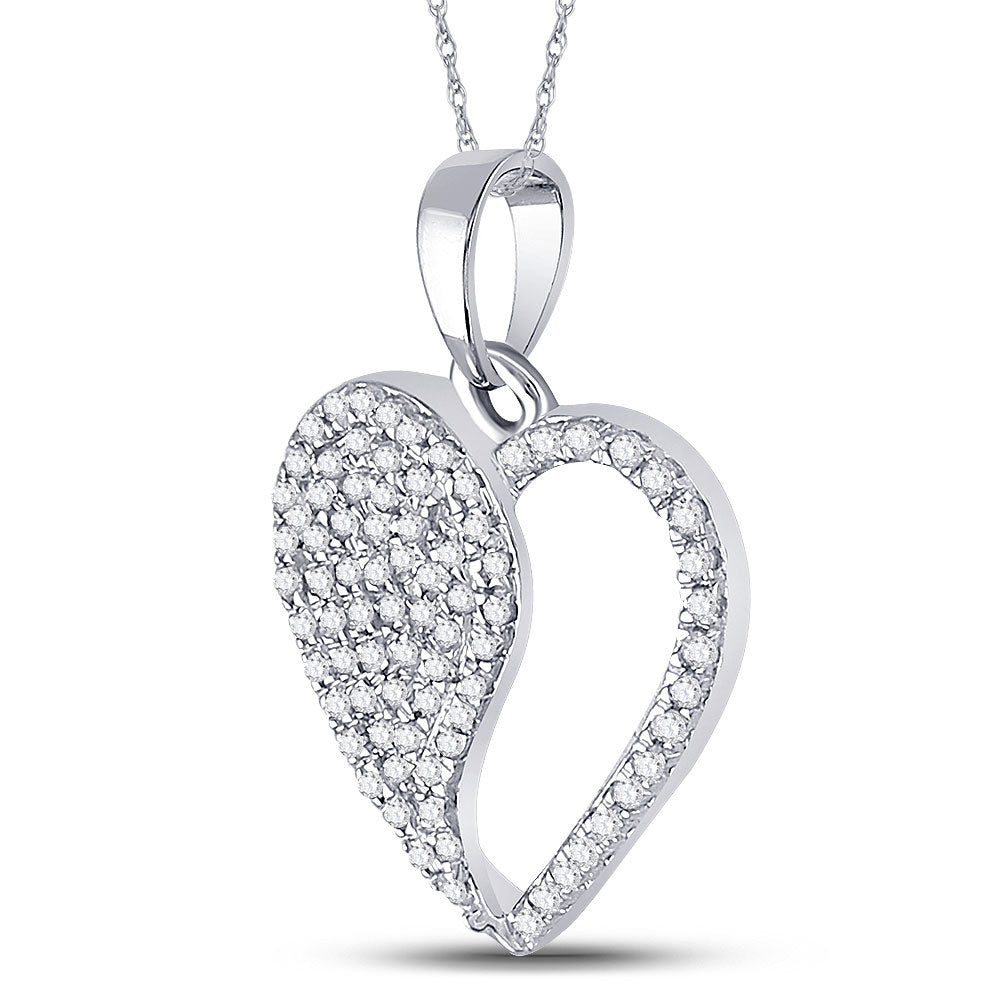 10kt White Gold Womens Round Diamond Modern Heart Pendant 1/3 Cttw