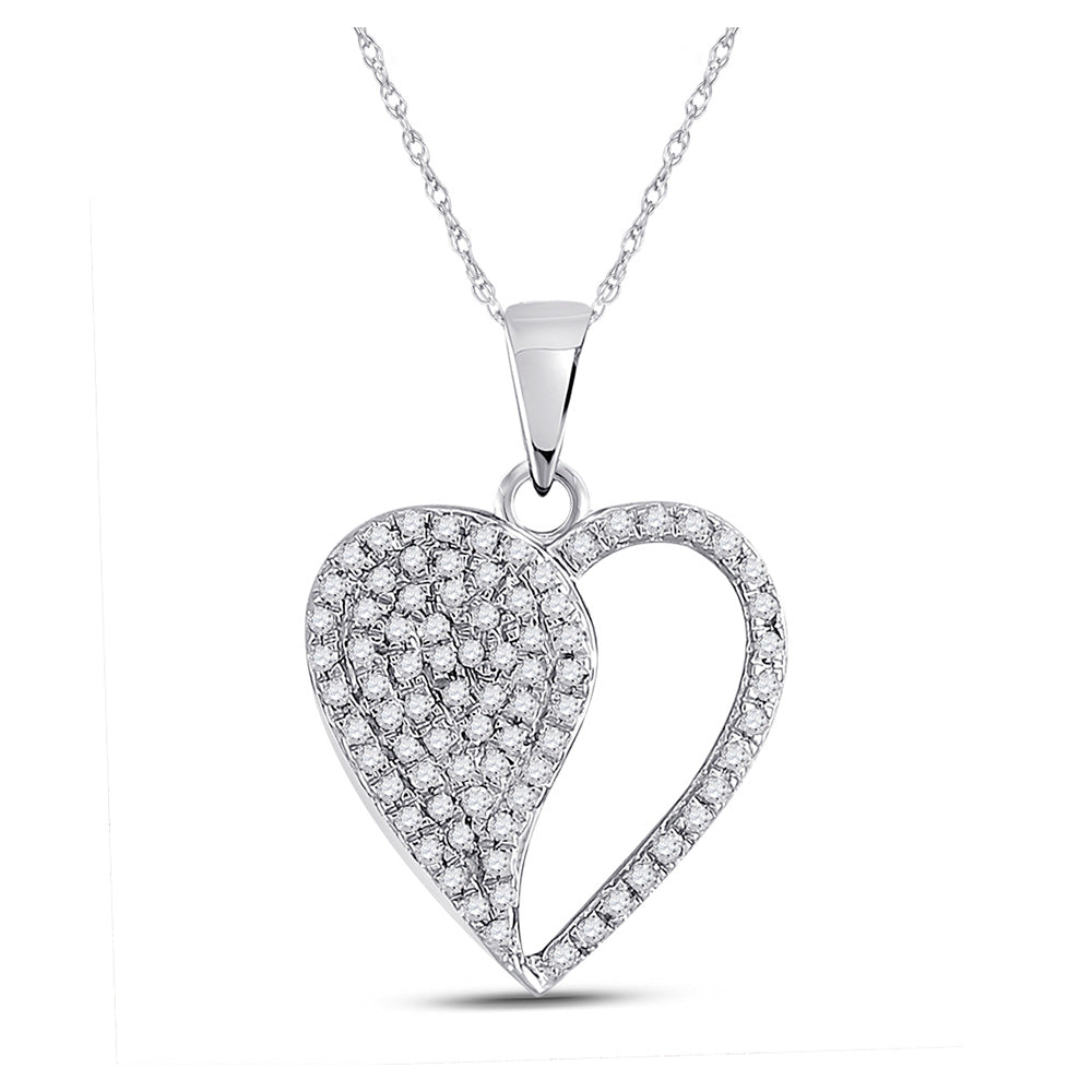 10kt White Gold Womens Round Diamond Modern Heart Pendant 1/3 Cttw