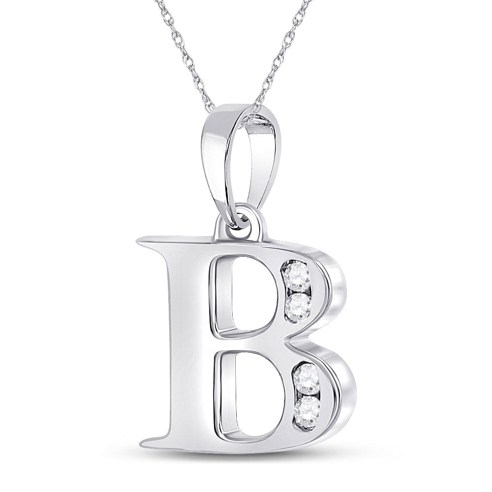 10kt White Gold Womens Round Diamond B Letter Pendant 1/20 Cttw